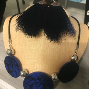 NWT necklace blue leather & earring